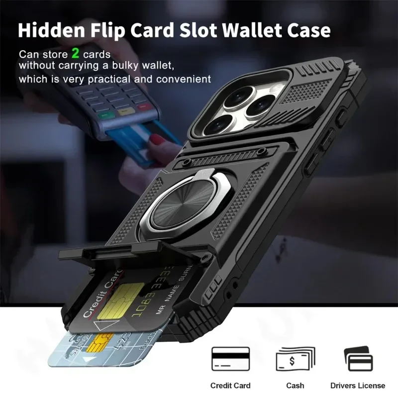Funda para iPhone 16 15 14 13 12 11 Pro Max XS XR 8 7 Plus anillo giratorio magnético soporte resistente protección contra caídas cubierta tipo billetera