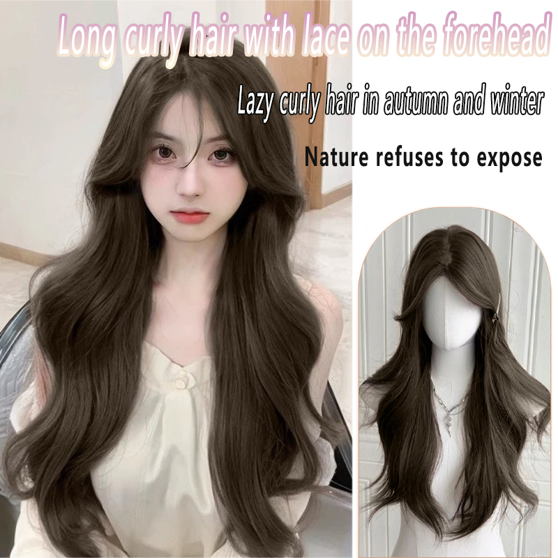 Кружевной парик на лбу, женские длинные, натуральные пушистые волосы, большие волны, средний пробор, длинные вьющиеся волосы и полная голова.