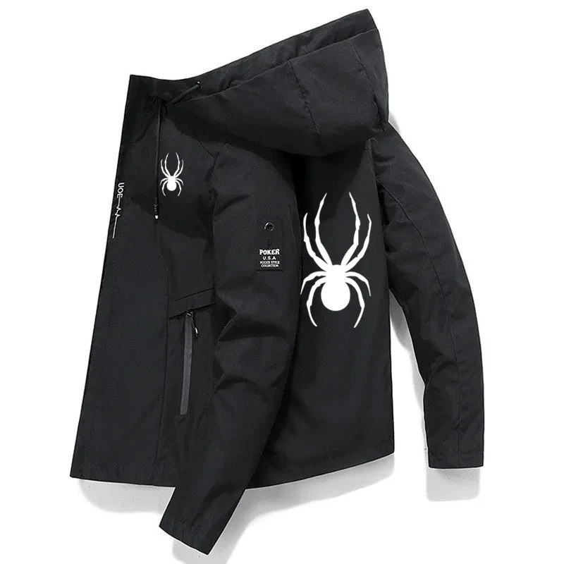 Jaqueta esportiva masculina com zíper monocromática, jaqueta à prova de vento, casual com capuz de alta qualidade, capuz reto, primavera e outono