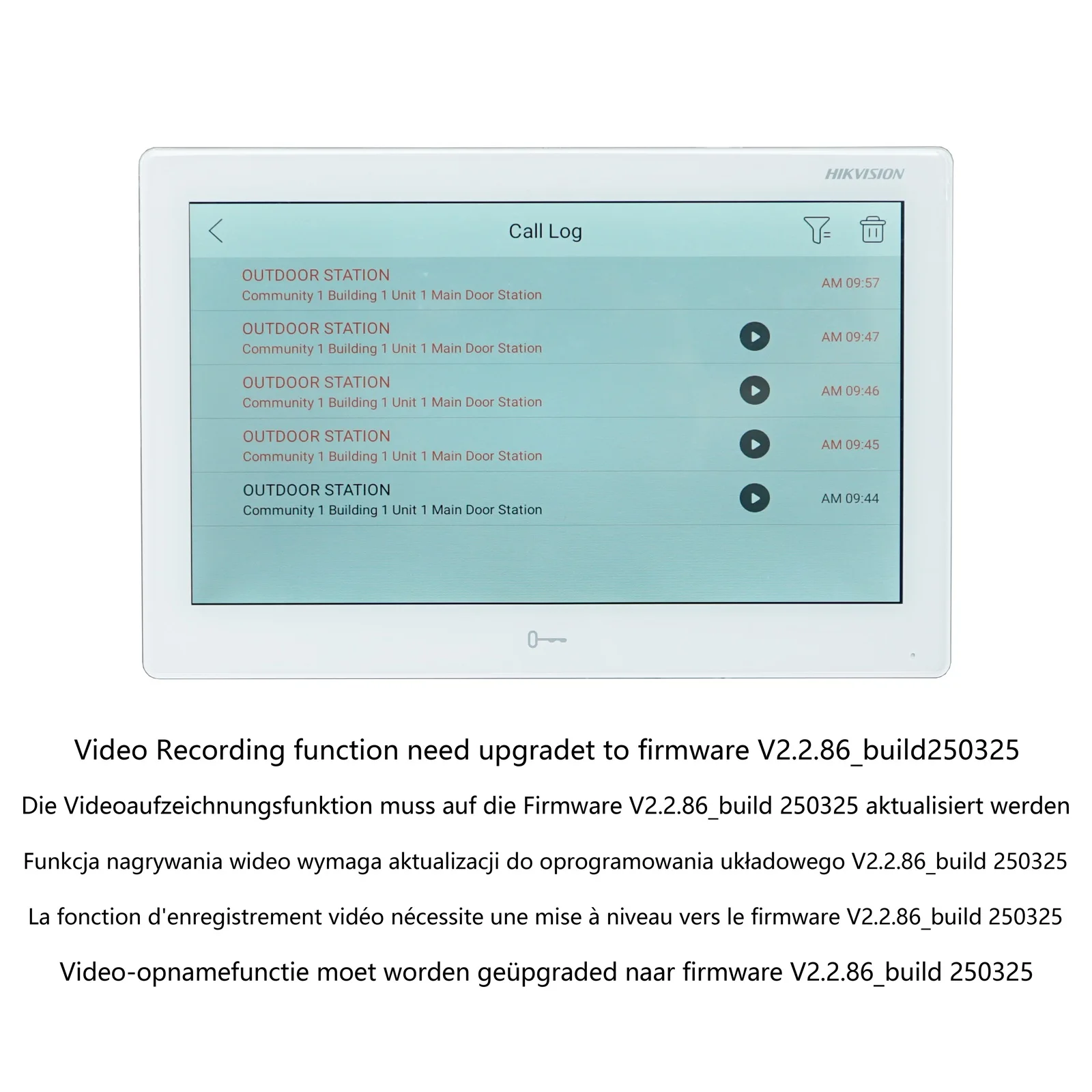 HIKVISION internationale versie 10 inch DS-KH9510-WTE1(B) binnenmonitor, 802.3af POE, app Hik-connect, WiFi, video-intercom