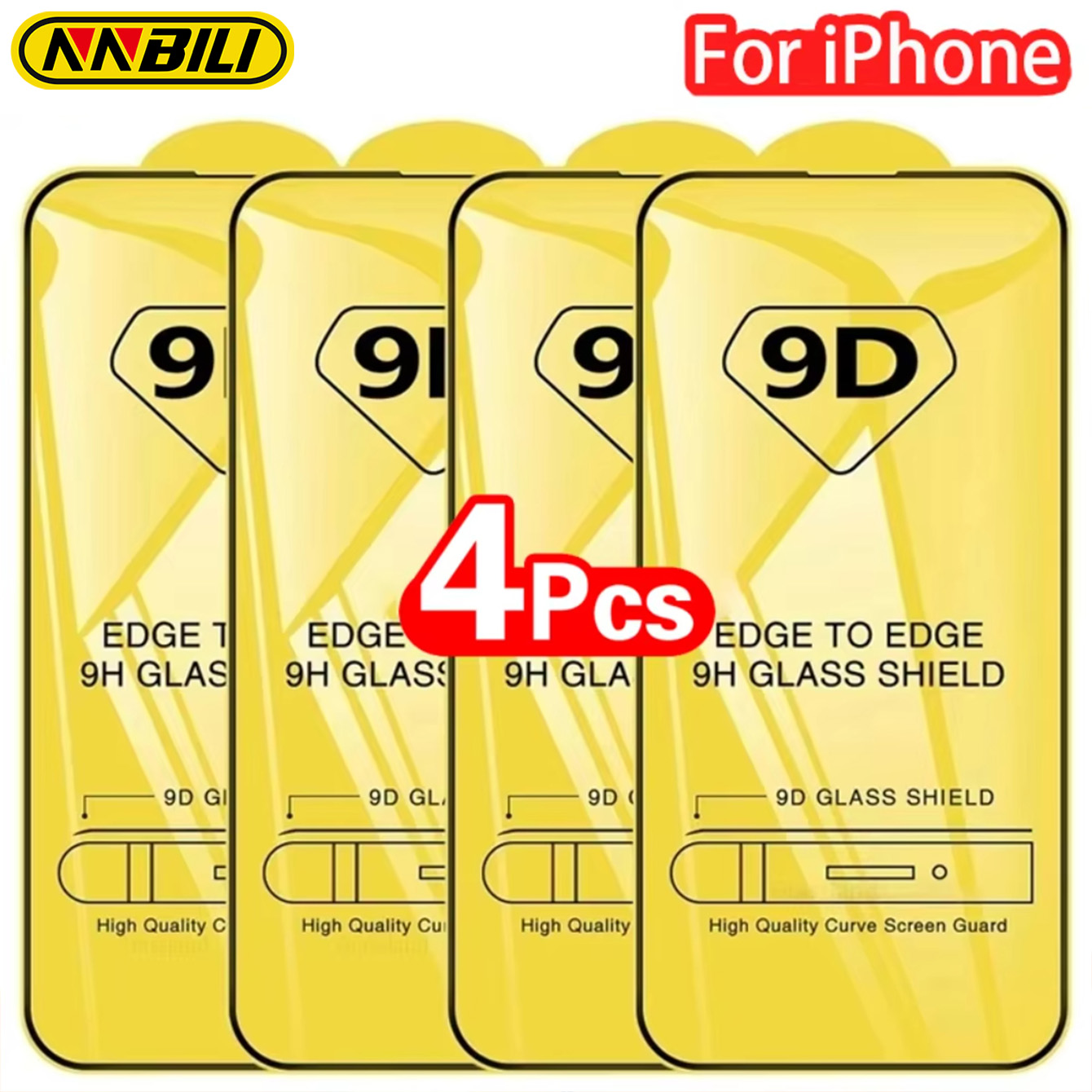 NNBILI 2-4Pcs iPhone 16 용 9D 화면 보호기 15 14 13 12 11 Pro Max 보호 유리 iPhone 16e 전체 커버 강화 유리