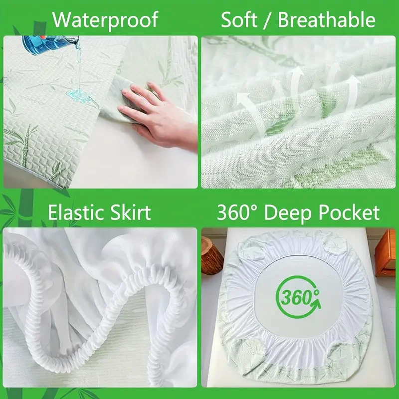 Funda de colchón de bambú impermeable (sin funda de almohada), sábana ajustable refrescante y transpirable con bolsillo profundo de 6-14 pulgadas, 1 ud.