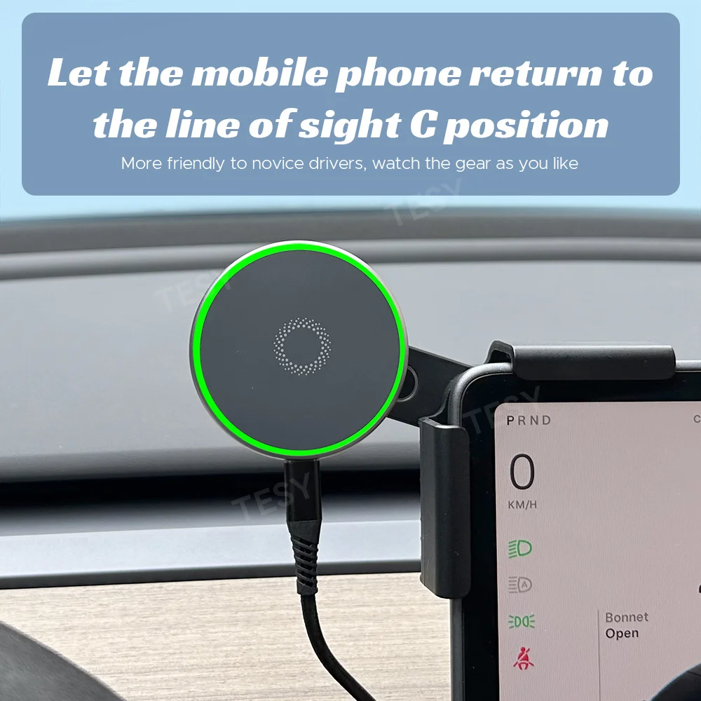 Soporte de montaje para teléfono de coche, cargador inalámbrico Magsafe magnético de 15W para Tesla Model Y Launch 2025-2020 Model 3 HIGHLAND 2024-2017 BYD