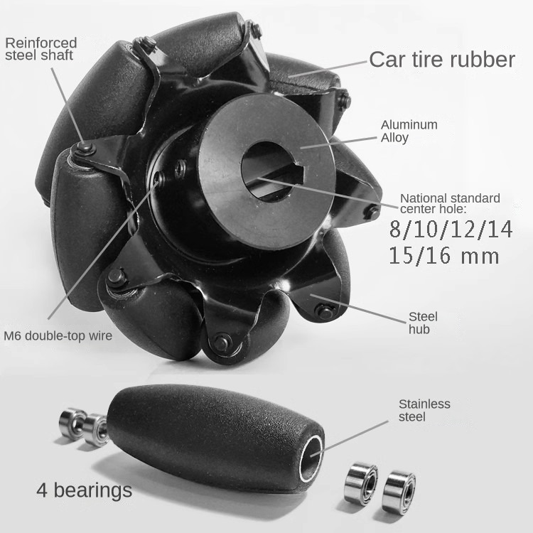 ロボットカー用mecanumホイール、オムニホイール、ビッグロードロード負荷、300kg、4インチ、100mm、4ピース/セット