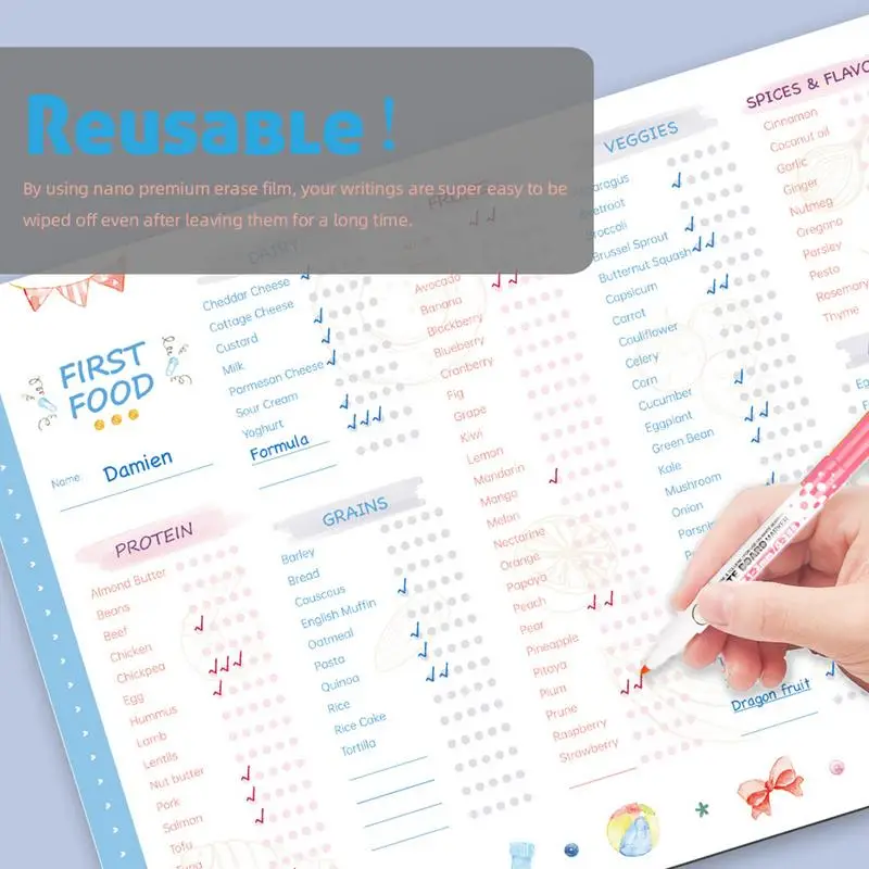 Reusable First Foods Tracker Checklist Fidget Magnetic Baby First Foods Checklist Repeatable Baby Feeding Chart Checklist