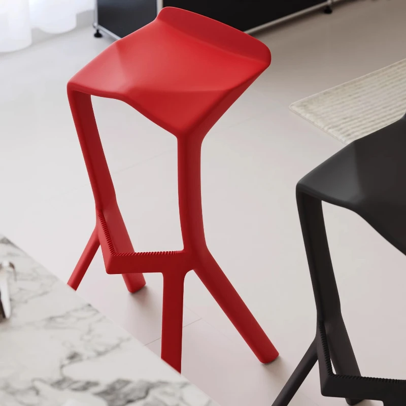 Scandinavian Modern Bar Stool, Plastic Backrest High Chair, Eco-Friendly PP Dining Stool, Geometric Shape Bar Chair for Kitchen