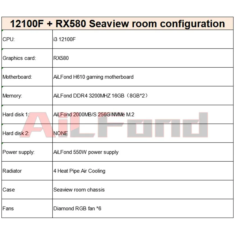 Wholesale Build Desktop PC I3 12100 I5 12400 H610m 16G DDR4 M.2 RX580 Gaming PC Computer with RGB Desktops Prebuilt Accessories
