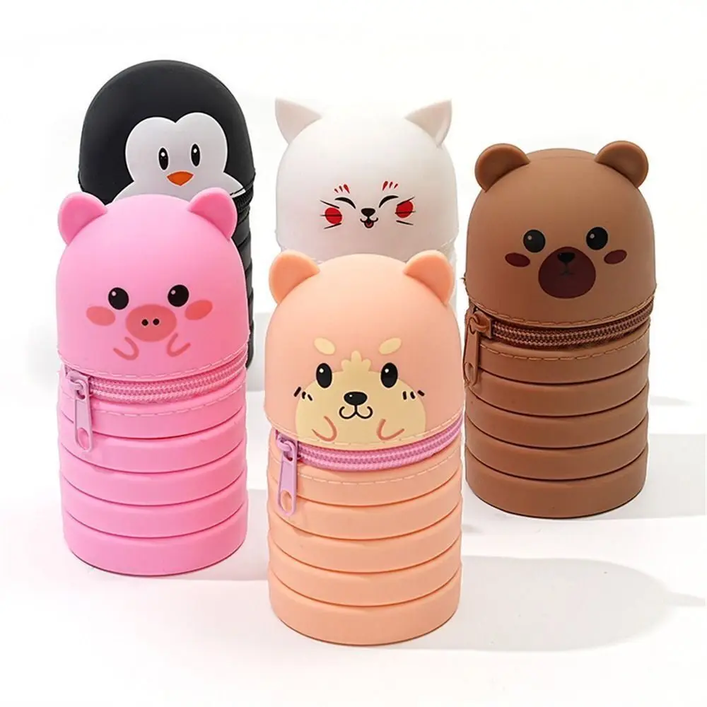 Estuche de lápices de silicona con forma de Animal, estuche para bolígrafos, bolsa de almacenamiento de papelería plegable, portalápices, estuche organizador, suministros escolares