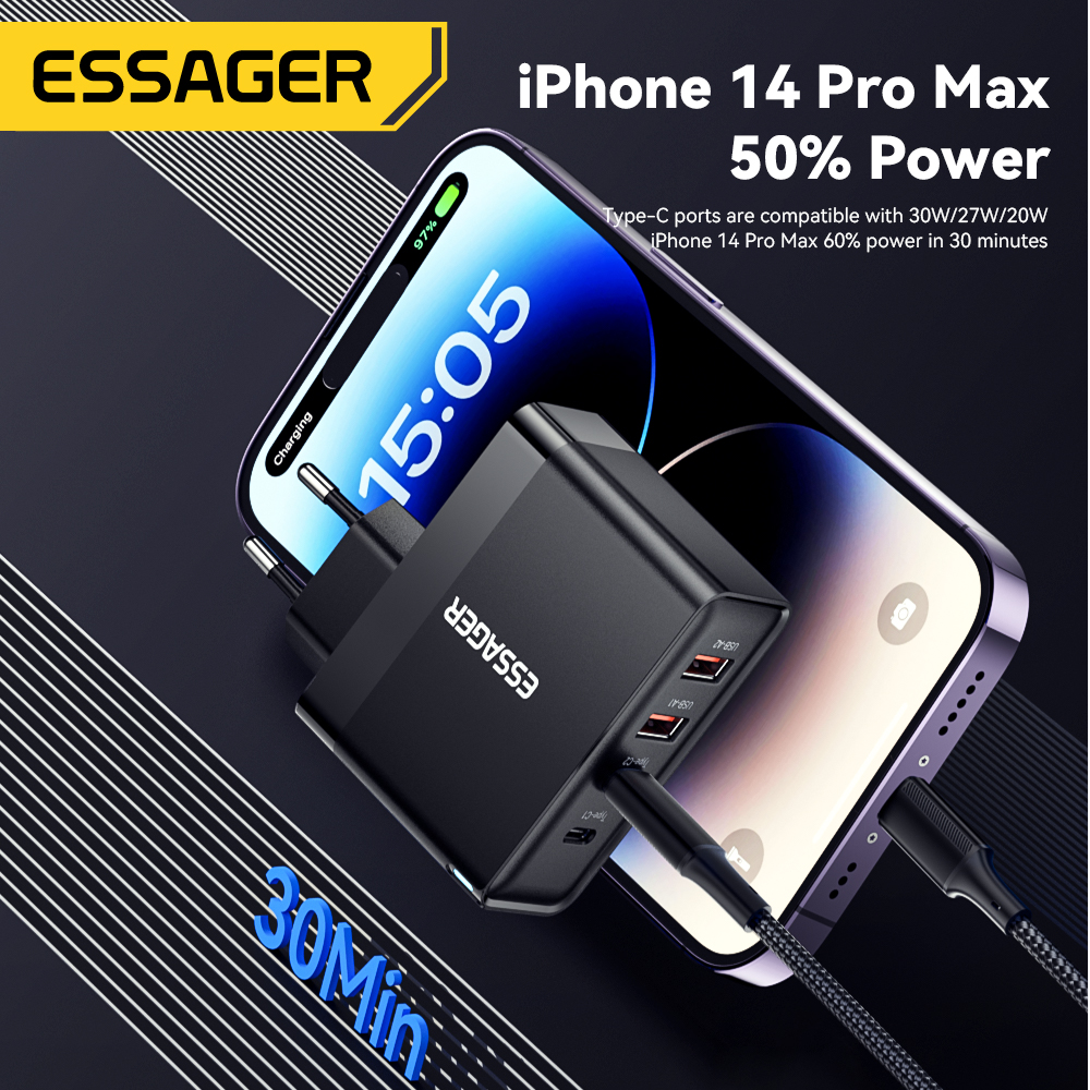 Essager 100W US/KR enchufe USB tipo C cargador GaN para ordenador portátil Macbook PD carga rápida para iPhone 16 15 14Pro Samsung adaptador de carga