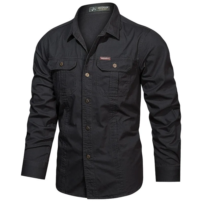 Camicia cargo primavera autunno uomo manica lunga camicie casual in cotone Camisa Militar di alta qualità overshirt marchio di abbigliamento camicetta bianca