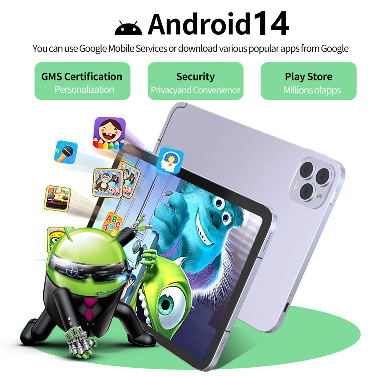 11 Inch Android Tablet 12GB+128GB Octa-Core 7000mAh Android 14 Google Play 4G LTE Phone Call 5G WiFi Global Version Tablet PC