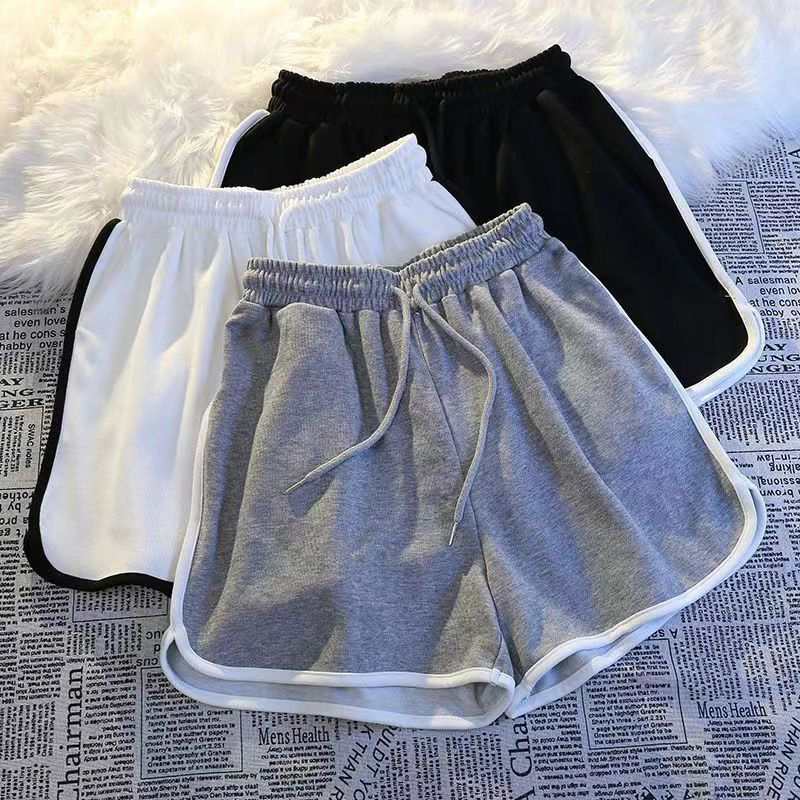 Shorts listrados de perna larga, cintura alta, calças curtas esportivas largas largas, branco, preto, moda coreana, verão, novo, S-3XL