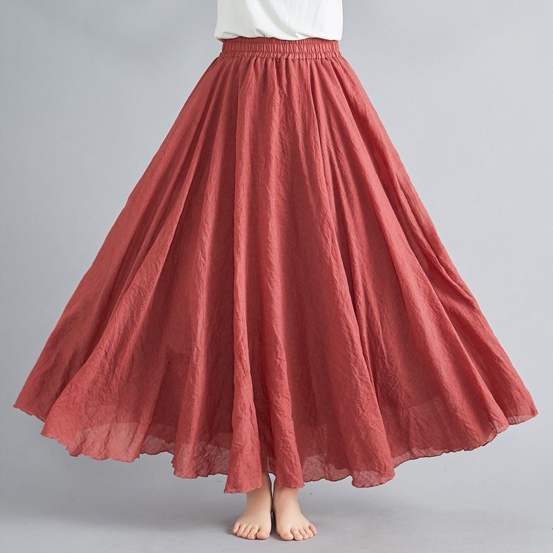 Robe littéraire en coton et lin pour fille Mori, 28 couleurs, taille élastique, jupe d'extension trapèze, couleur unie, Style ethnique, jupes longues pour femmes