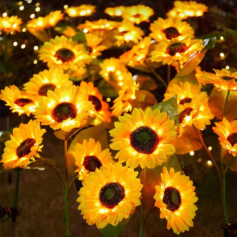 해바라기 태양 조명 야외 3LED/1LED 해바라기 노란색 꽃 조명 홈 야드 빌라 잔디 정원 통로 장식