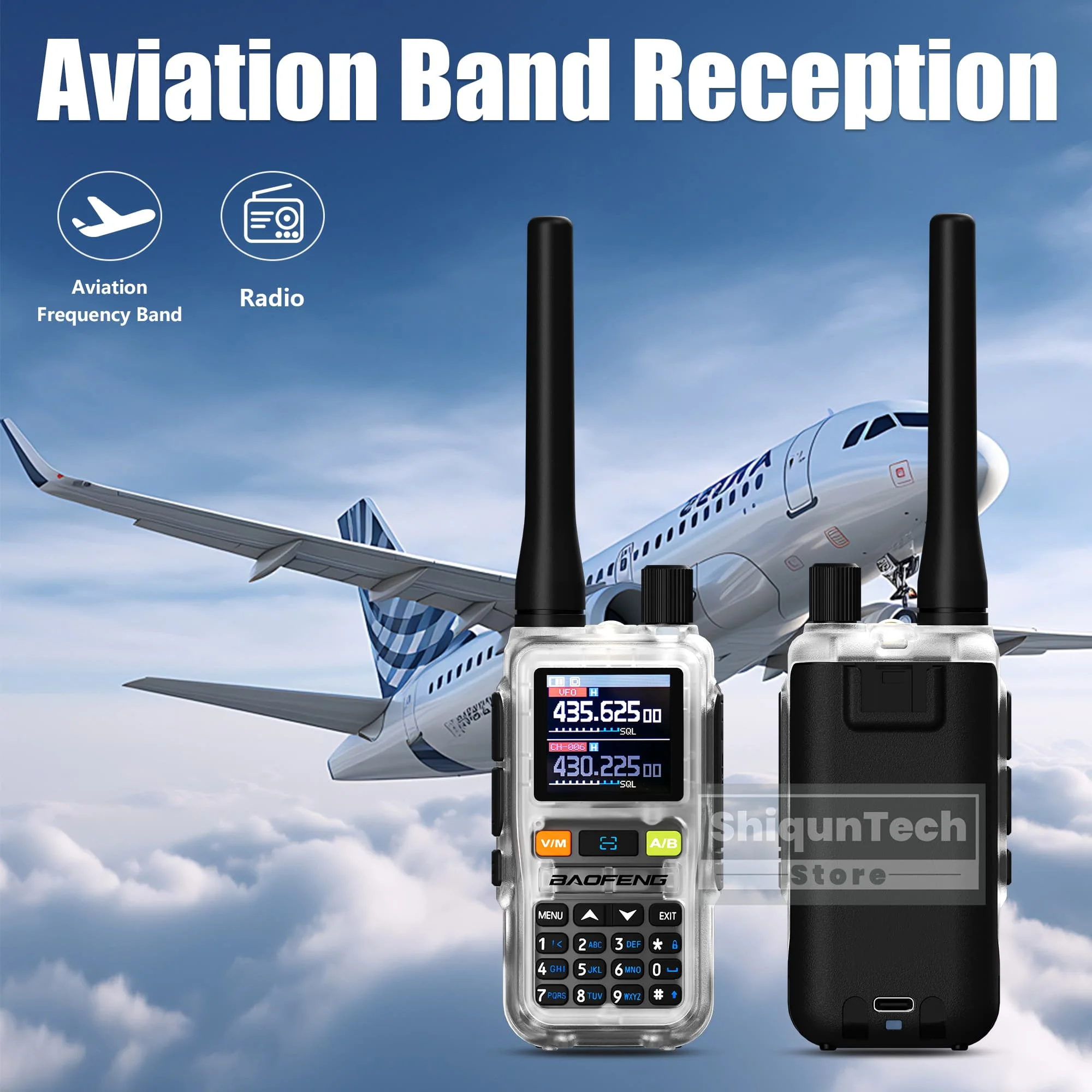 Baofeng UV 5R Mini Walkie Talkie banda de aire UHF/VHF reloj Dual PTT Bluetooth programación tipo C Camping Ham Radio actualización 5R