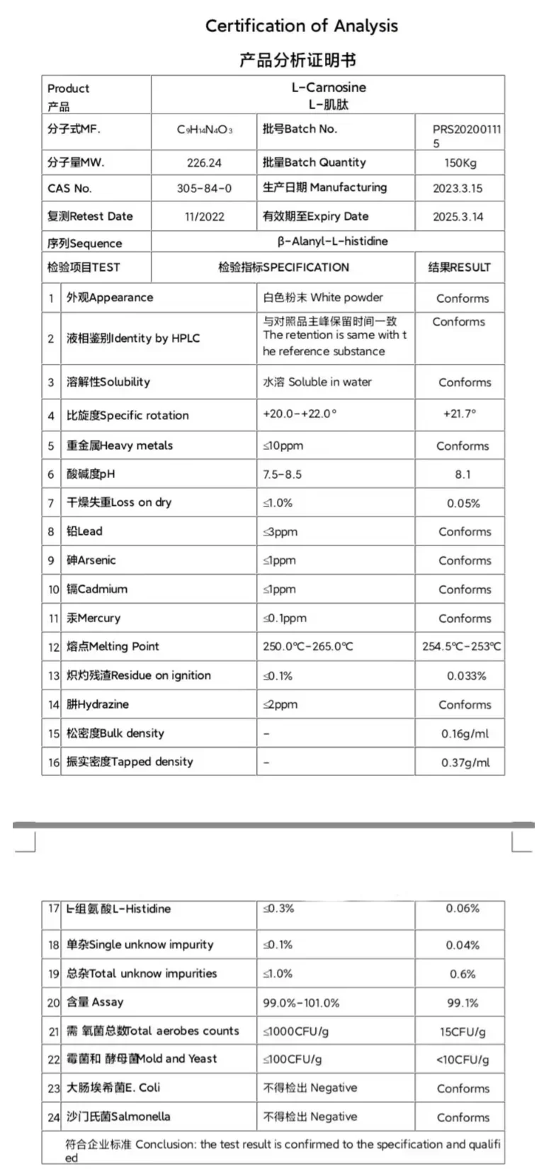 50-1000g L -carnosine 99%
