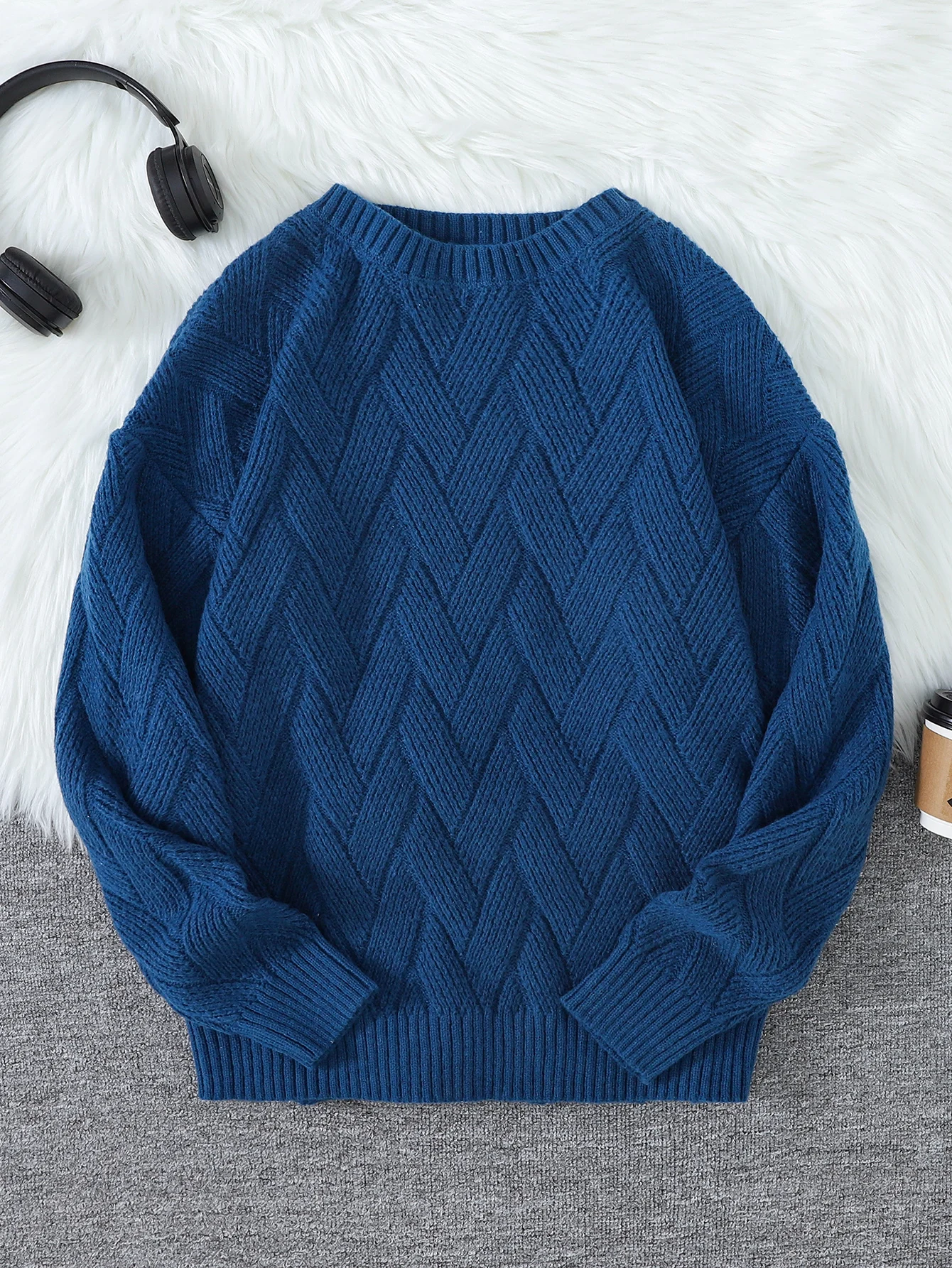 Novo estilo japonês em torno do pescoço casal camisola simples tecer estilo casual versátil trendyy camisola de manga comprida masculina topo