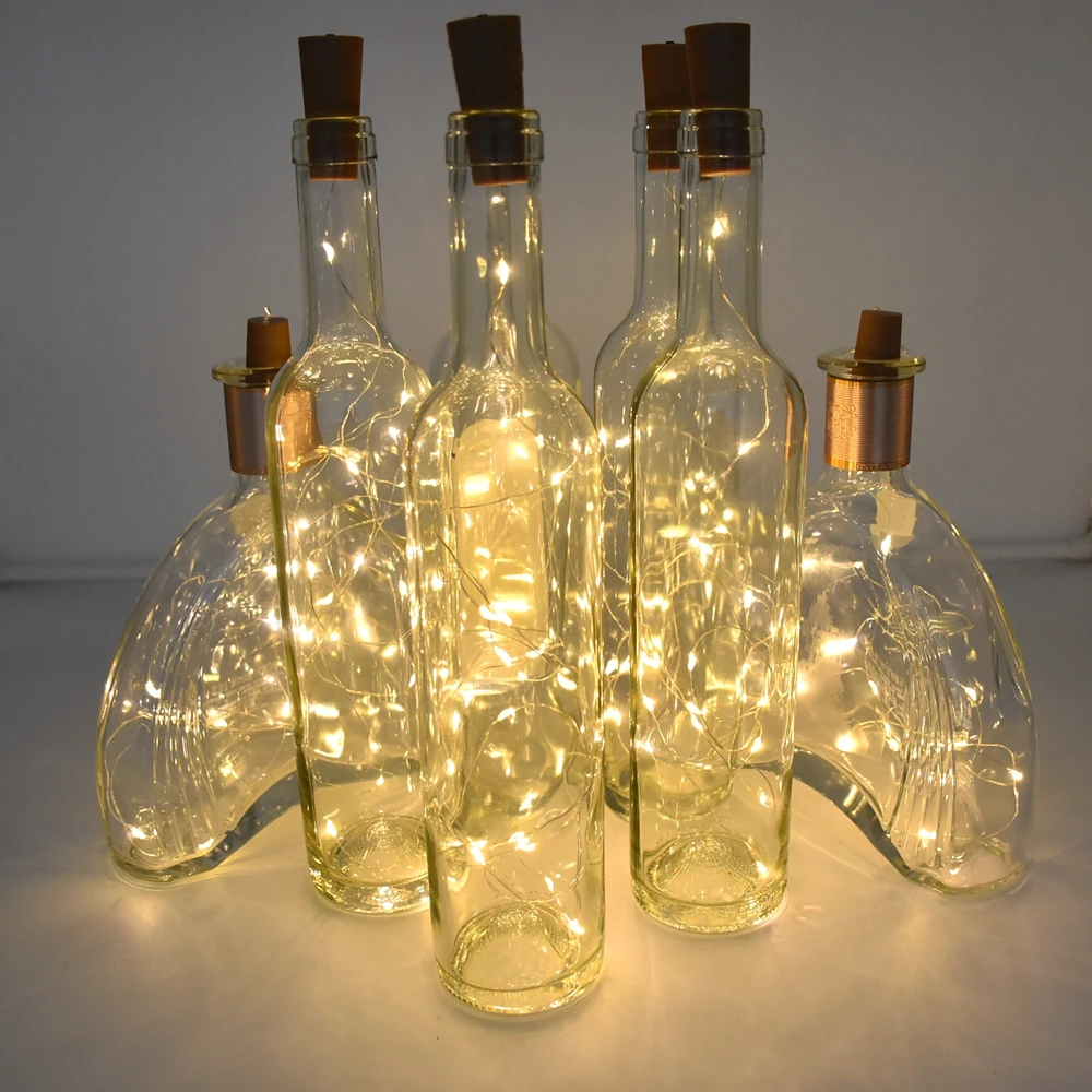 10 stringhe/confezione da 2 m 20 LED luce bottiglia di vino bianco caldo, mini luce decorativa in sughero fiaba bottiglia luminosa stringa decorativa l