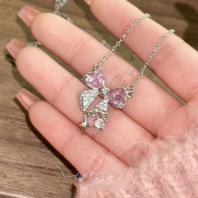 สีชมพูหวานสร้อยคอสุภาพสตรีแฟชั่นประกาย Rhinestone Star Shape จี้ Clavicle CHAIN งานแต่งงานที่ละเอียดอ่อนอุปกรณ์เสริม