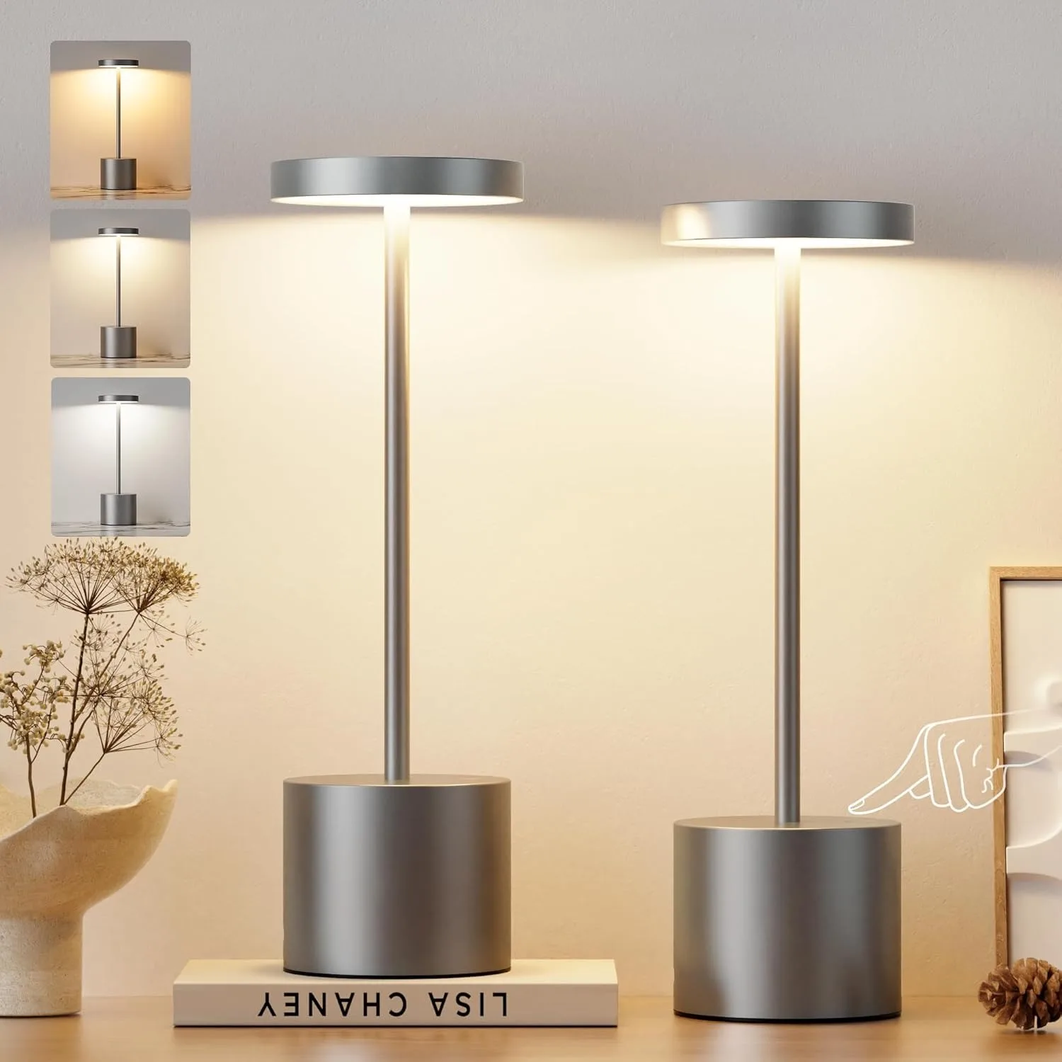 Cordless LED Table Lamp Touch Sensor Rechargeable Desktop Night Light Wireless Reading Lamp for Bedroom Hotel Bar Table Light