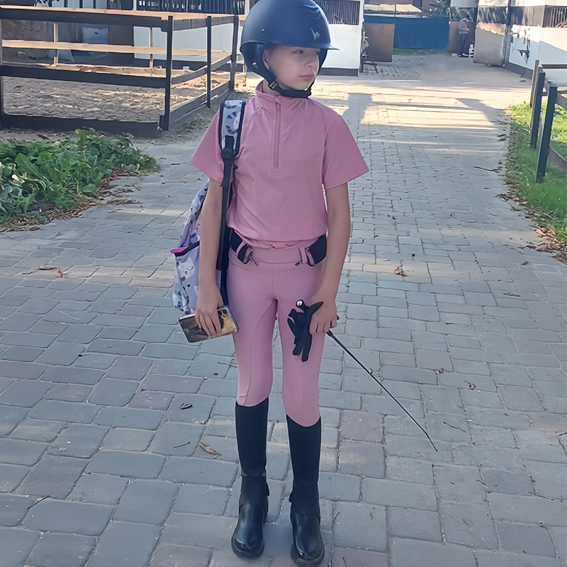 MXLLINA 소녀를위한 핑크 승마 바지 전체 좌석 실리콘 말 승마 바지 어린이 안티 필링 승마 레깅스