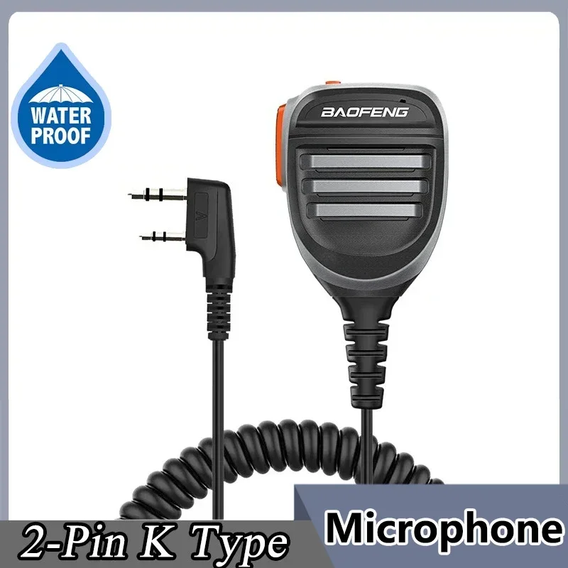 Baofeng ptt à prova dwaterproof água walkie talkie alto-falante rádio microfone keenwood tipo de 2 pinos microfone portátil para UV-9R UV-5R UV-82 uv16 888s
