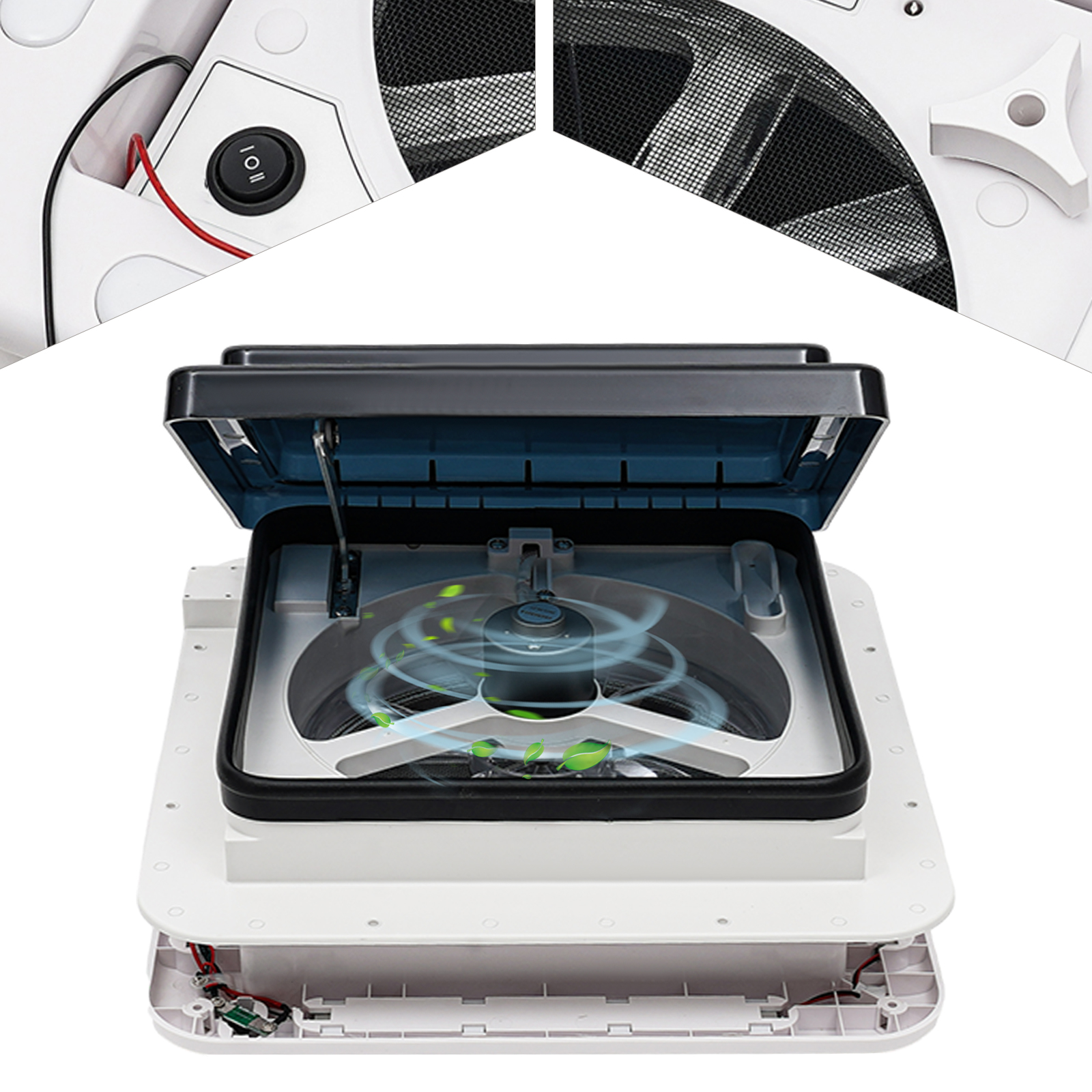 12V Caravan Ventilatie Dakraam RV Fan Vent Camper Afzuigventilator Douche Dak 280x280mm met LED Licht