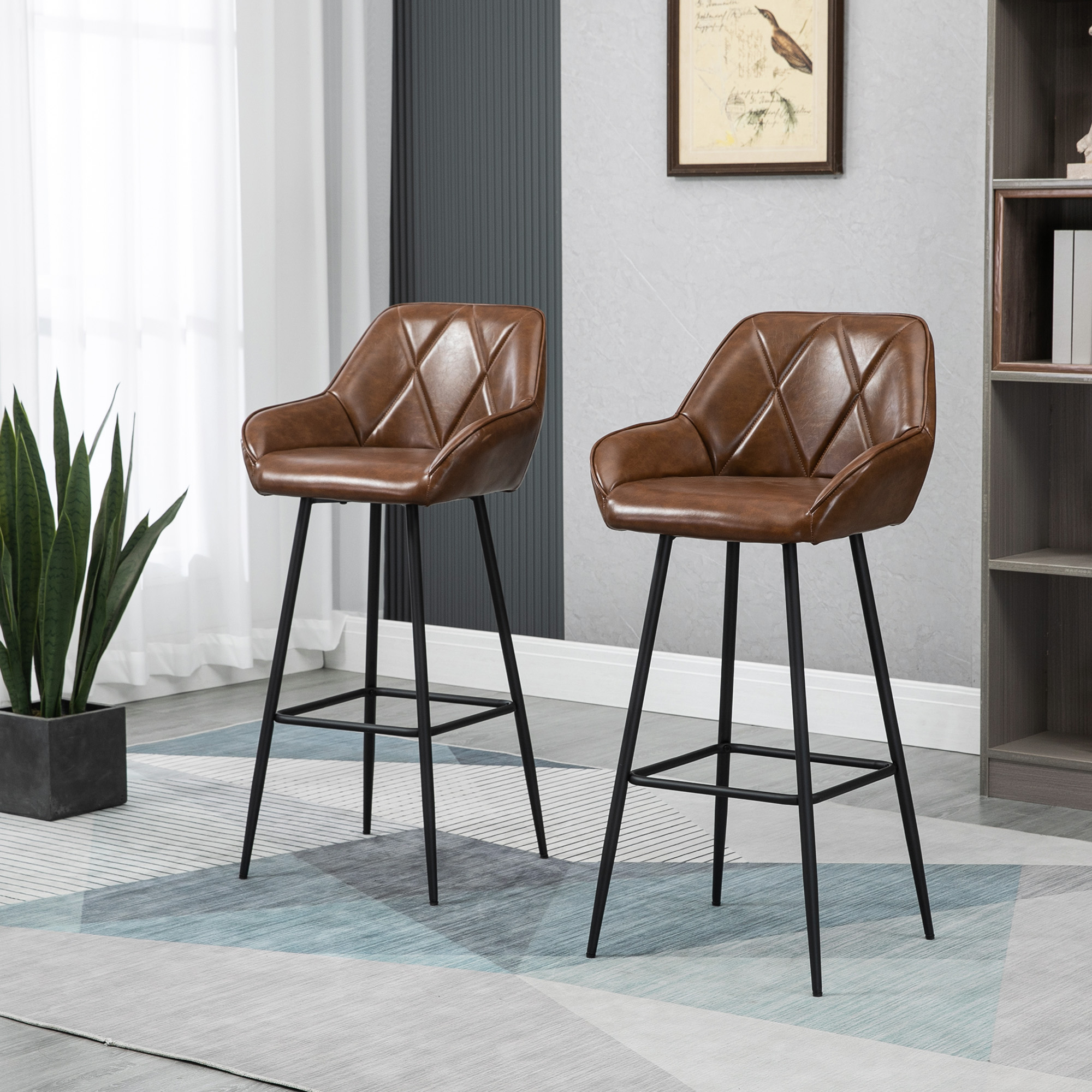 HOMCOM Lot de 2 tabourets de cuisine hauts rembourrés en PU 50x47,5x102,5 cm