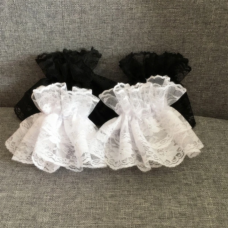 2 ชิ้น/คู่ Lolita มือข้อมือ Ruffled ดอกไม้ลูกไม้สีดําสร้อยข้อมือ Elegant ผู้หญิงหญิงนาฬิกาข้อมืออุ่นถุงมือ