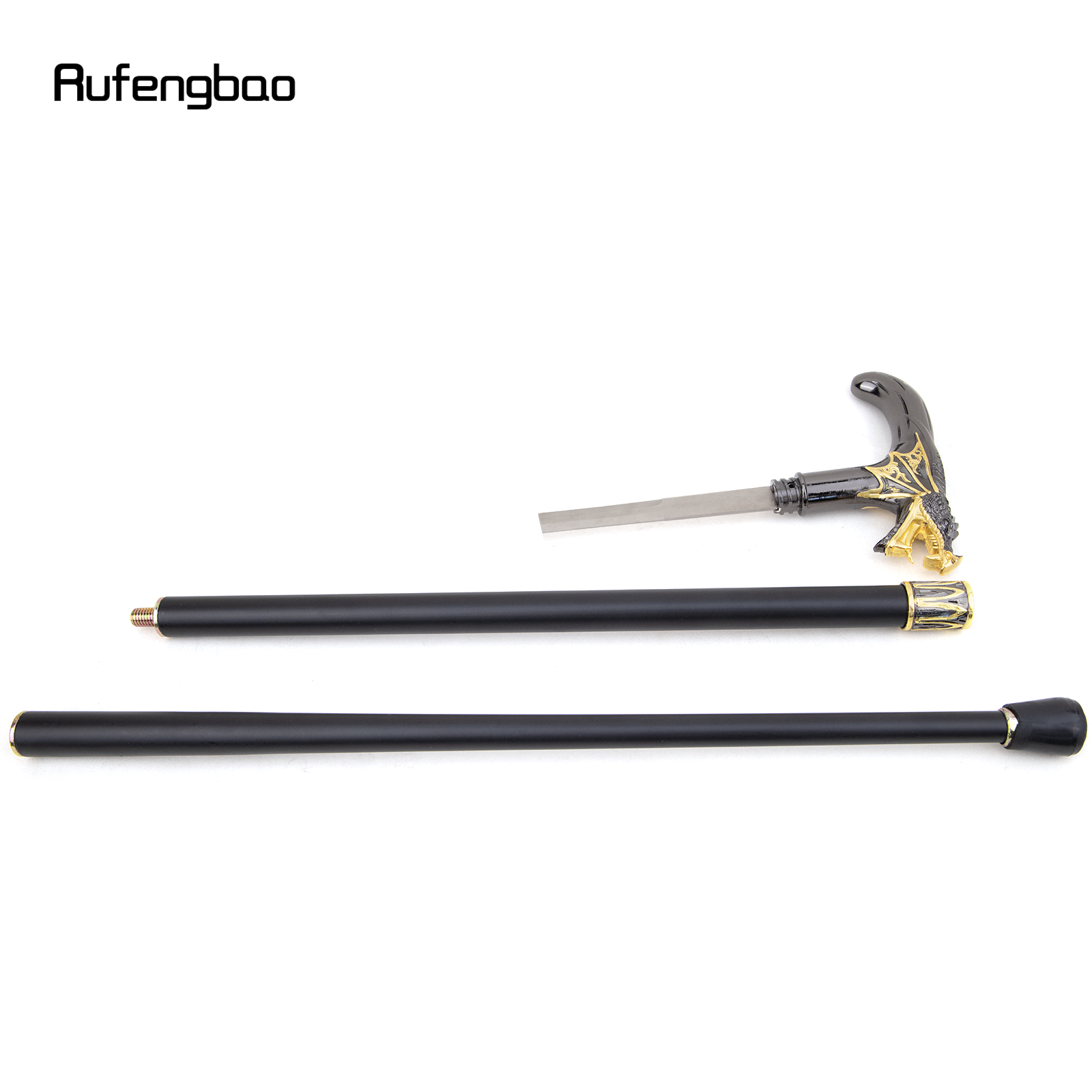 Goldener schwarzer Drachenkopf Gehstock mit versteckter Platte Selbstverteidigung Mode Rohr platte Cosplay Crosier Stick 93cm