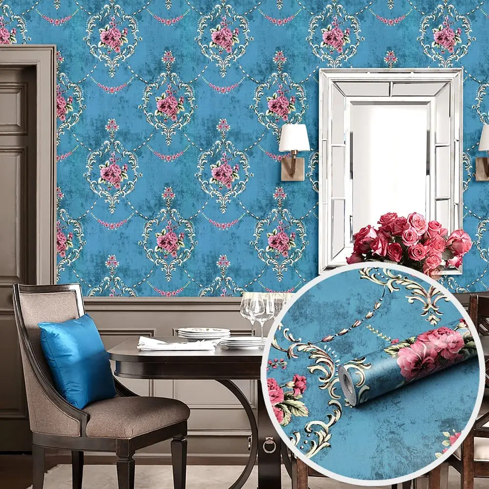 Damask Peel และ Stick วอลล์เปเปอร์ Retro ดอกไม้ Self Adhesive Wallpaper ไวนิลสติ๊กเกอร์แปะผนังสำหรับห้องนั่งเล่นตู้ DIY