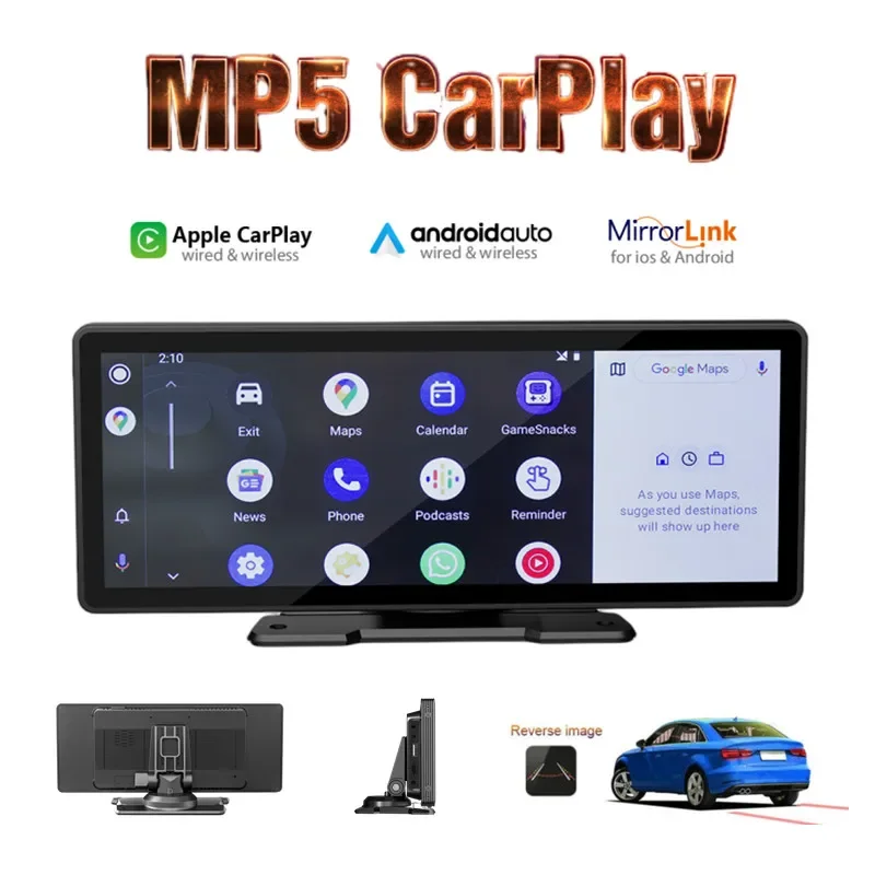 10.26 インチカーモニターワイヤレス CarPlay /Android-Auto HD スクリーンカメラ Bluetooth FM トランスミッター USB TF ビデオプレーヤー
