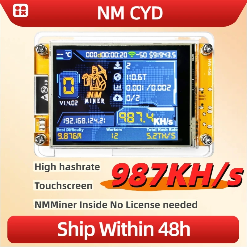 Szczęśliwy Kopar dla nerdów komputerowych Bitcoin Solo Lottery Hashrate 987KH/s ESP32 2.8 calowy Smart Display Crypto ESP32-2432S028R DROOM