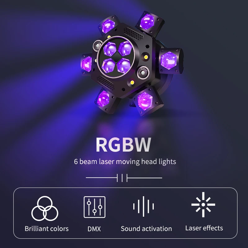 Faisceau lumineux à tête mobile RGB 10x10w, lumière stroboscopique Laser RGB à 6 têtes, lumière de scène DMX, faisceau lumineux rotatif pour Bar de fête Disco
