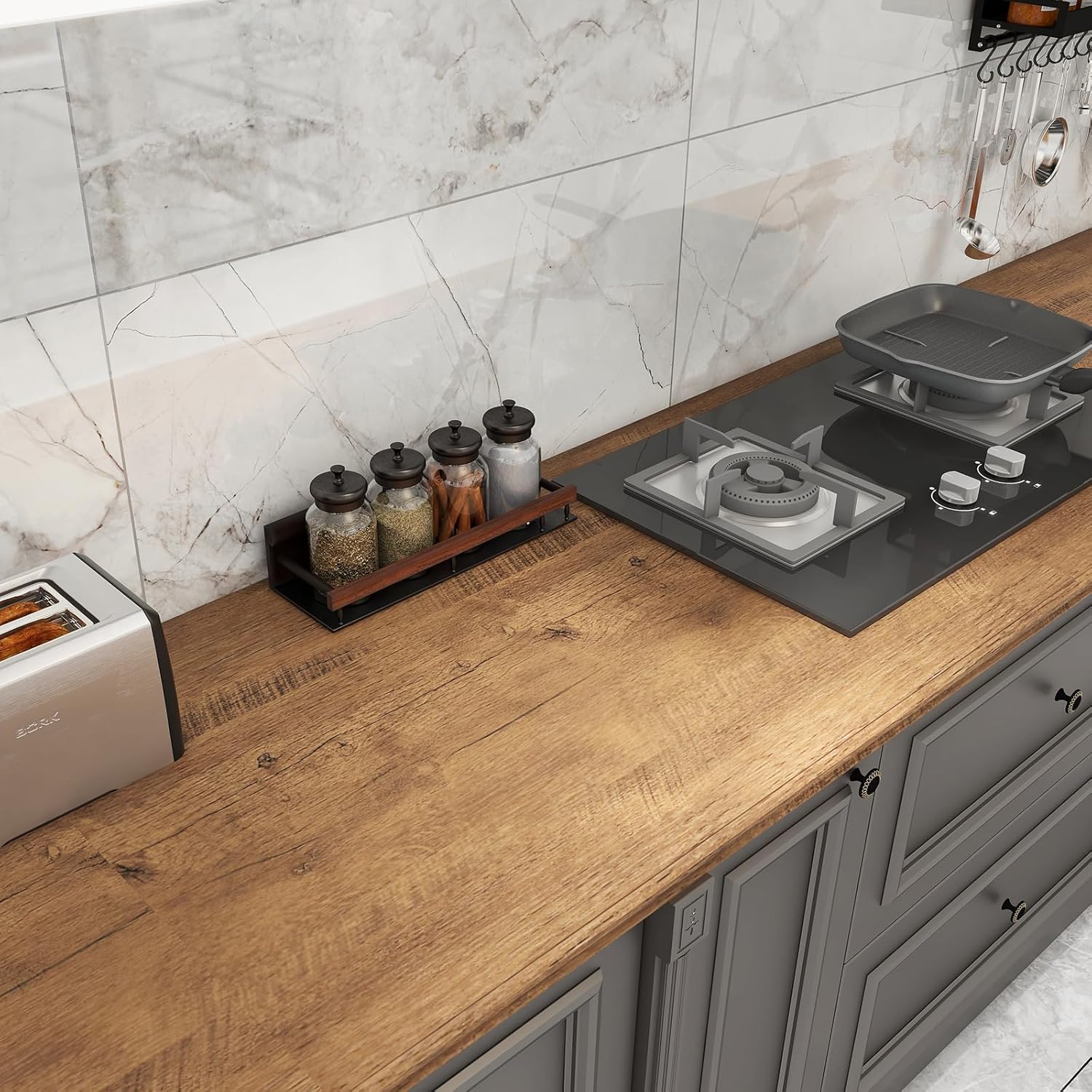 Autocollant Mural en Vinyle Imperméable en PVC de 55cm de Large, Papier Peint Auto-Adhésif pour Porte d'Armoire de Cuisine