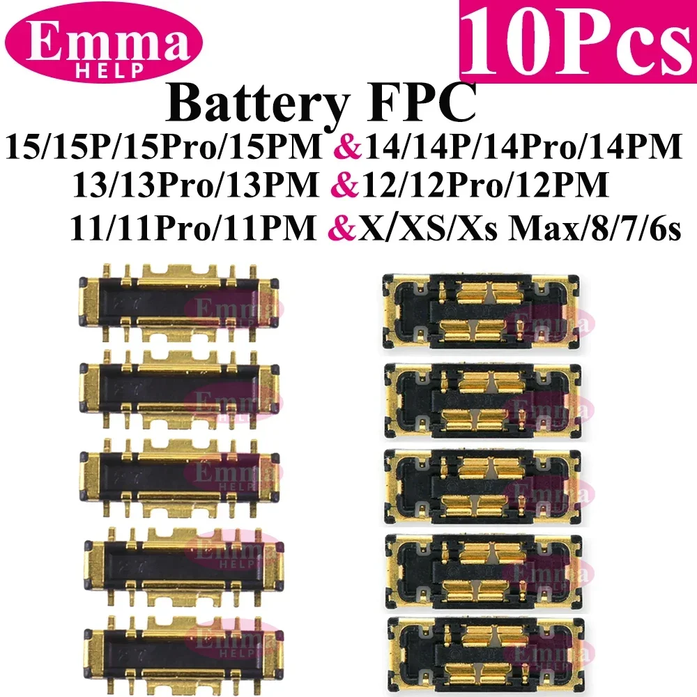 EmmaHelp 10pcs FPC on Battery Flex Cable For iPhone 15 14 12 13 11 Pro Max 6 6S 7 8 Plus X XS XR Connector Clip Plug
