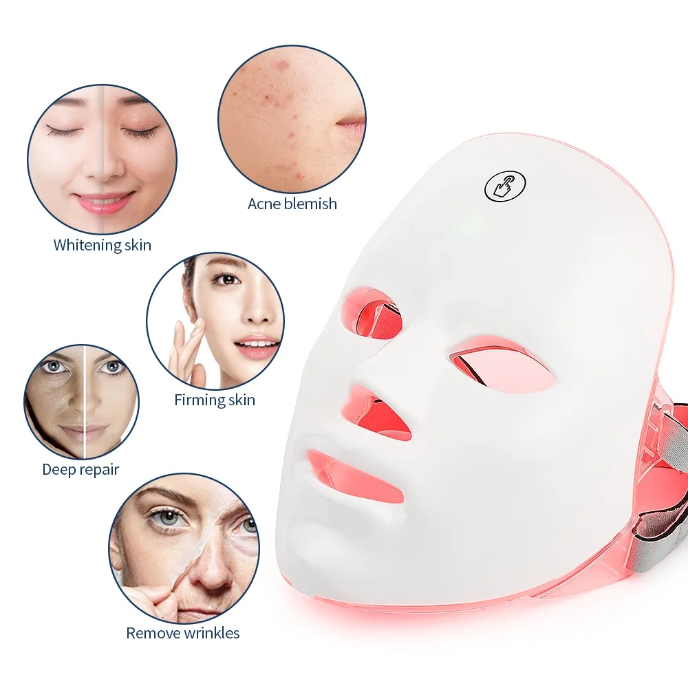 Mascarilla Facial LED de fotones de 7 colores, terapia de luz roja, antienvejecimiento, mascarilla de belleza para cara y cuello, tratamiento de relajación, cuidado de la piel antiarrugas