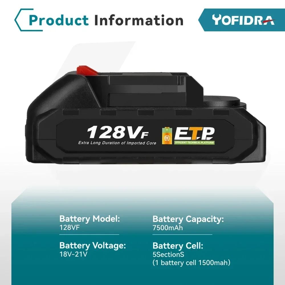 Yofidra wiederaufladbarer Li-Ion-Akku, 7500 mAh, 2200 mAh, hohe Kapazität, Elektrowerkzeug, Ersatzakku für Bohrschrauber, Gebläse