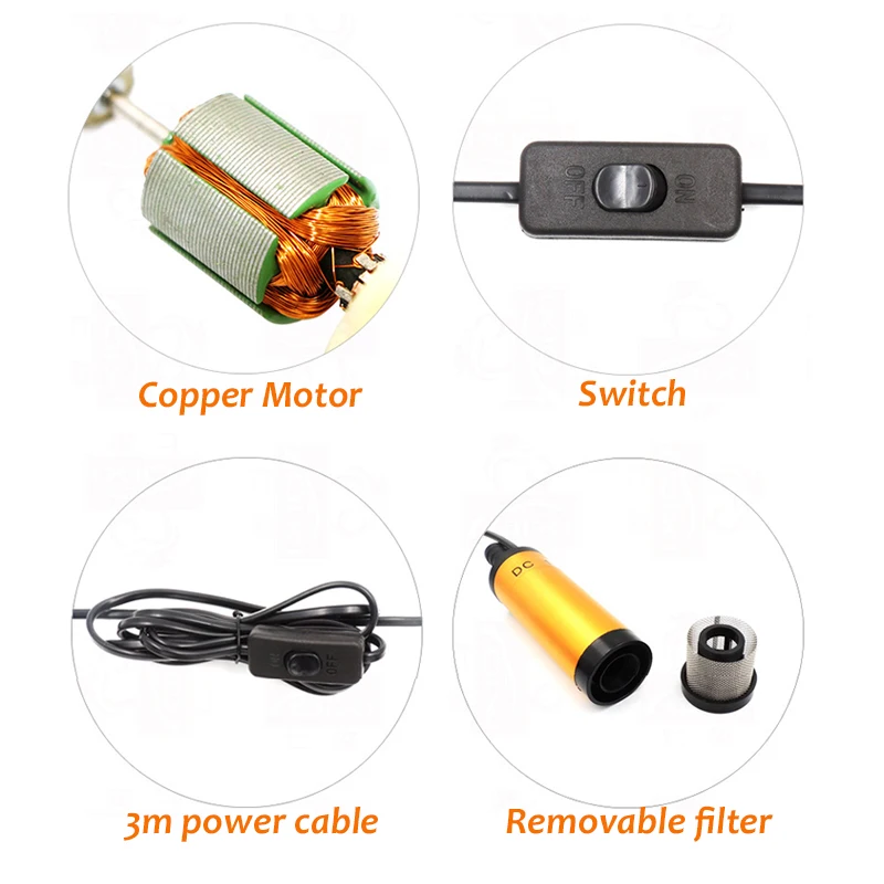 A bomba de óleo do carro bonde para bombear o óleo diesel, a água e o combustível transferem a bomba, liga de alumínio submersível Shell, 12L/min, 38mm, 51mm, 12V