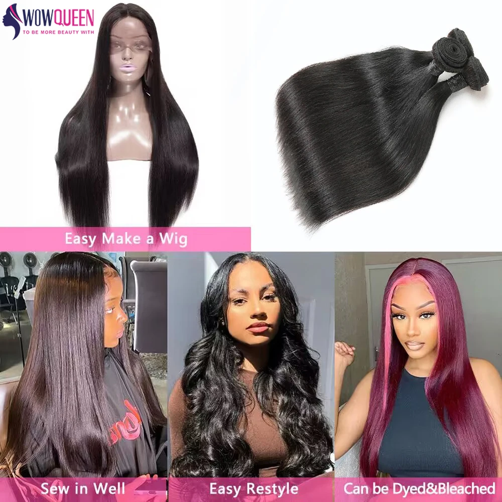 Extensiones de cabello humano liso con cierre 2x6 4x4 extensiones de cabello brasileño crudo tejido 3 4 mechones con Frontal transparente 13x4