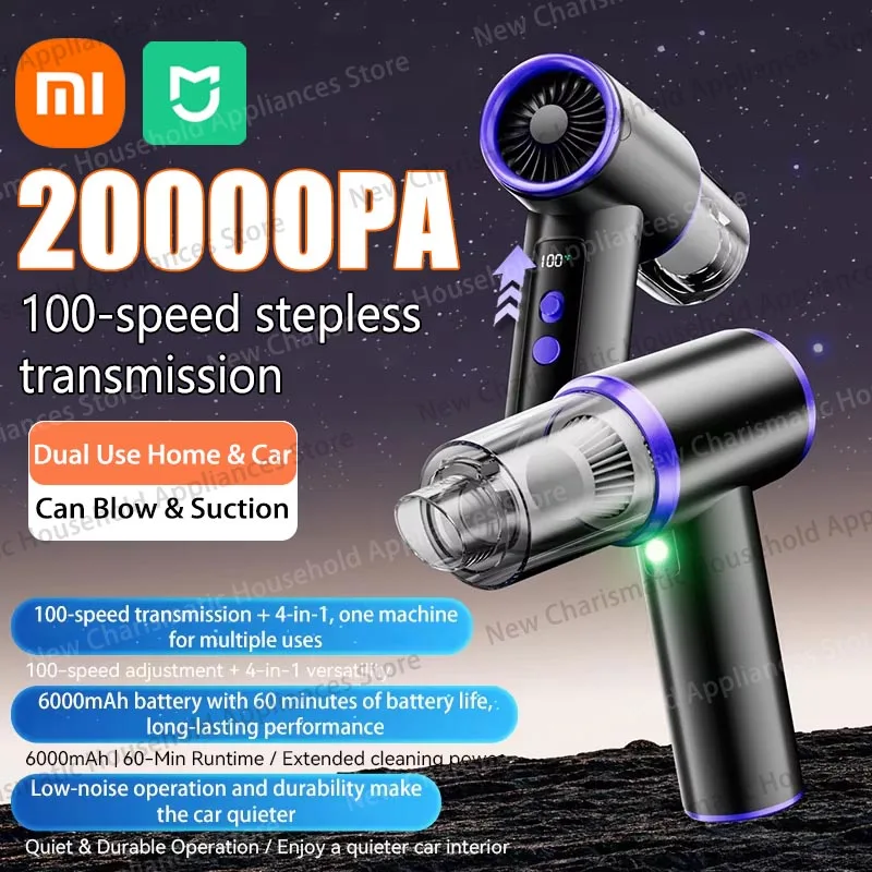 Xiaomi 20Kpa Car Vacuum Cleaner 100 Gears Infinitely Variable Speed High Power Wireless Multifunctional Handheld Vacuum Cleaner