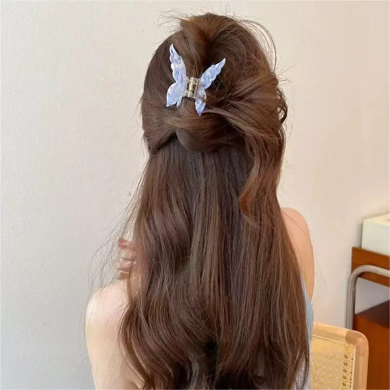 Accessori per capelli con clip in acetato per capelli semi-annodati con farfalla tridimensionale super fata per le donne
