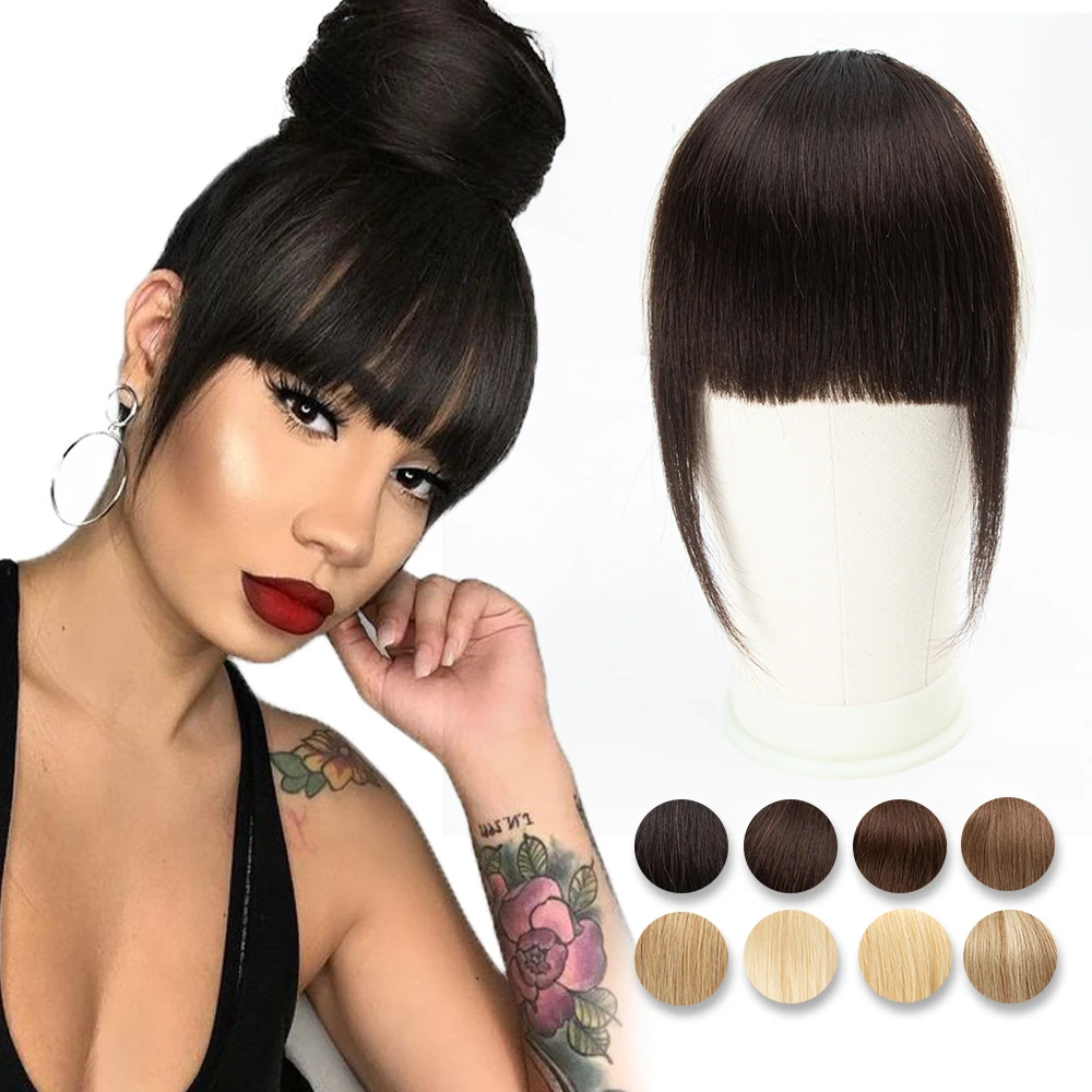 Cabelo Humano Bangs 3 Clips 3D Blunt Cut Natural Hair Bangs OverHead Clip Em Extensões De Cabelo Non-Remy 2.5 "x 4.5" Black Brown Blonde