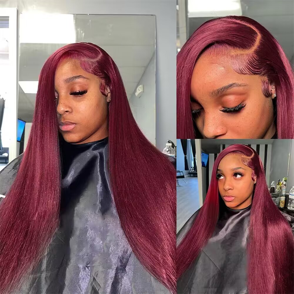 Parrucca frontale in pizzo bordeaux 13x4 HD Parrucca per capelli umani diritta rossa 13x6 Parrucche anteriori in pizzo per capelli umani 99J Parrucca per capelli umani al 100% colorata al 100%