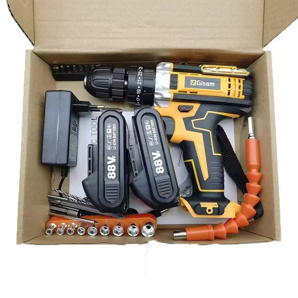 G perfil 25+3 Drehmoment Elektrischer Schlagschrauber Multifunktionaler Akku-Bohrschrauber Elektrowerkzeug-Einstellung 2 Gänge Geschwindigkeit mit 2 Batterien