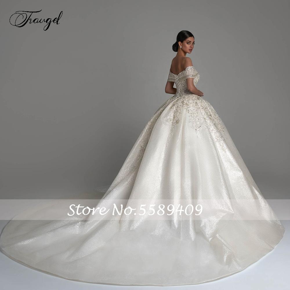 Maßgeschneiderte Ballkleid-Prinzessin-Hochzeitskleider mit Herzausschnitt, schulterfrei, Robe De Mariee, glänzendes Brautkleid mit Spitze und Perlen