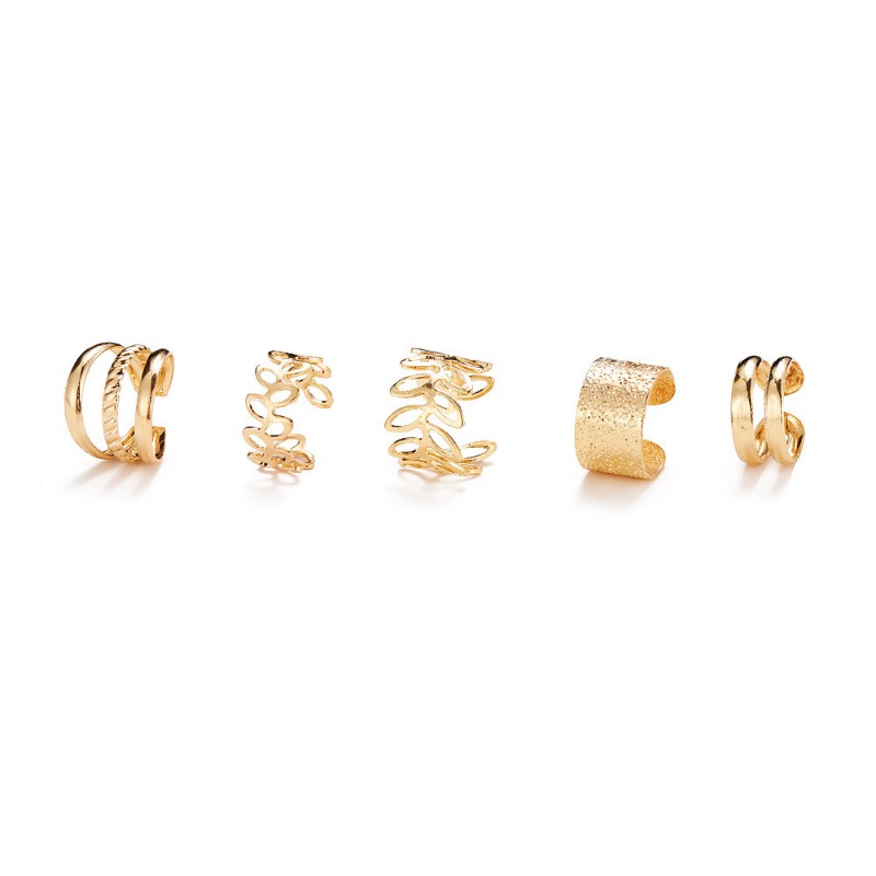 5 Stück silberfarbene Blätter-Clip-Ohrringe für Damen und Herren, kreative einfache C-Ohrmanschette, nicht durchdringendes Ohrclip-Set, Trend-Schmuck, Geschenk