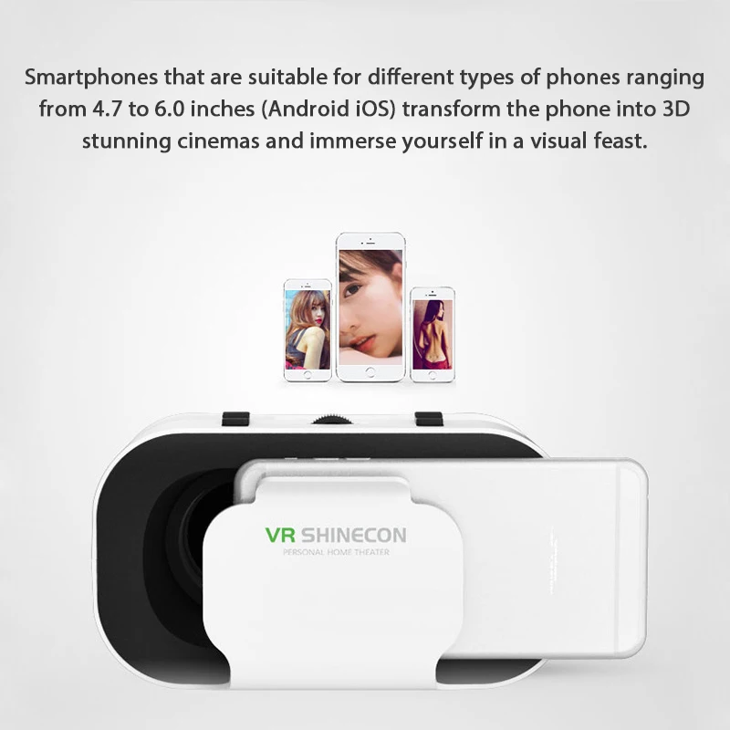 G05 3D VR SHINECON okulary zestaw słuchawkowy montowane na głowie wirtualna rzeczywistość regulowane okulary VR dla inteligentnych telefonów z systemem Android o przekątnej 4,7-6,3 cala