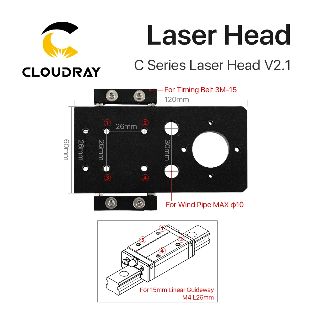 Cloudray C Series CO2เลเซอร์ Dia.18 FL38.1 & Dia.20 FL50.8/63.5/101.6มม.สำหรับเลเซอร์แกะสลักตัด (สีดำ)