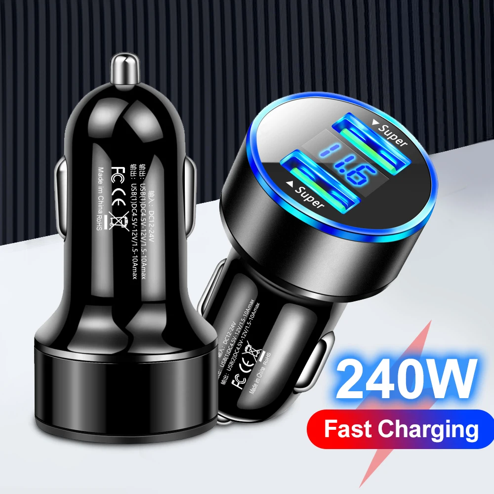 240 W Autoladegerät, Dual-USB-Anschlüsse, 120 W, superschnelles Laden mit Digitalanzeige, Schnellladeadapter für iPhone, Samsung, Xiaomi